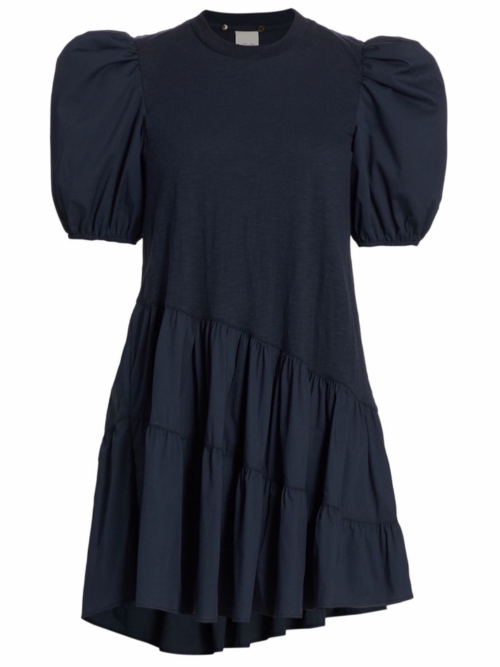 Cinq a Sept Caitlin Asymmetrical Mini Dress XS Puff Sleeve Mixed Media